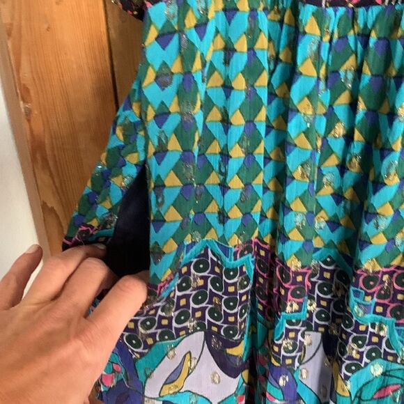 Anthropologie Abstract blue/green metallic maxi dress NWT - Picture 14 of 14